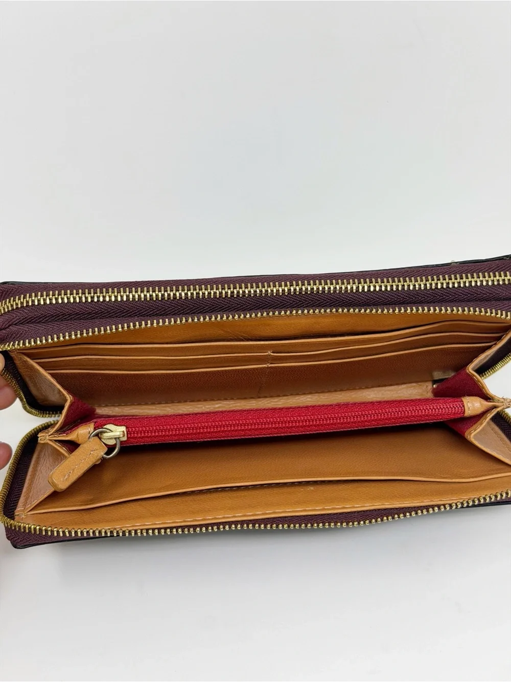 Tusk Croc Embossed Leather Double Zip Around Continental Wallet Burgundy